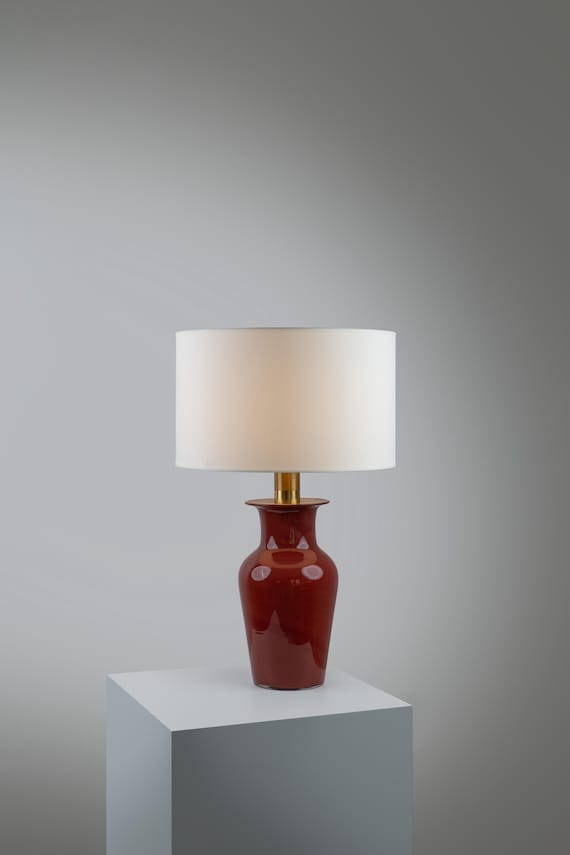 Barovier and Toso Murano Glass Table Lamp 1980s / Vintage Italian Red Table Light / Antique Colored Abat Jour
