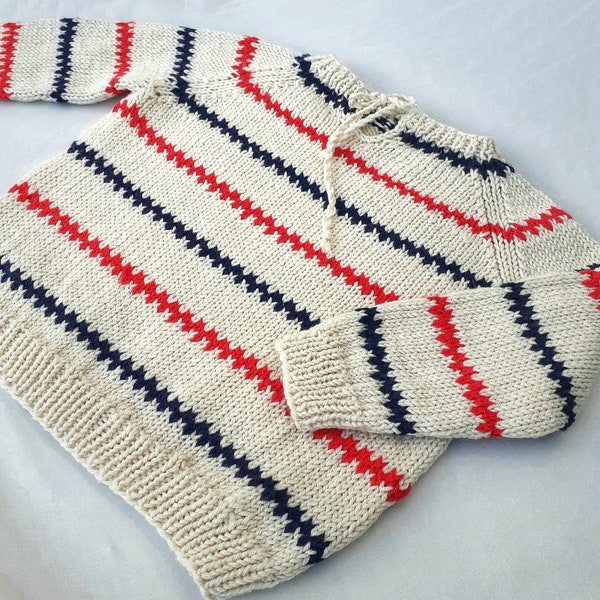 Hand knitted Swedish sweater, Pippi sweater, handmade clothing, striped sweater, Pippi Longstocking, nordic sweater