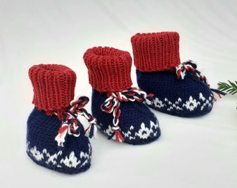 Handgestrickte Norweger Babystiefel, Babysocken, handgemachte Kleidung, Norweger Geschenk für Neugeborene und Babys, Norweger Strickstoff, Säuglingsstiefel