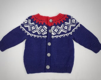 Handgestrickte Norweger Baby Strickjacke, Geschenk für Neugeborene und Babys, handgemachte Kleidung, nordischer Pullover, Norweger Strick, Norweger Geschenk