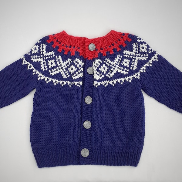 Hand knitted Norwegian baby cardigan, gift for newborn and babies, handmade clothing, nordic sweater, Norwegian knit, Norwegian gift