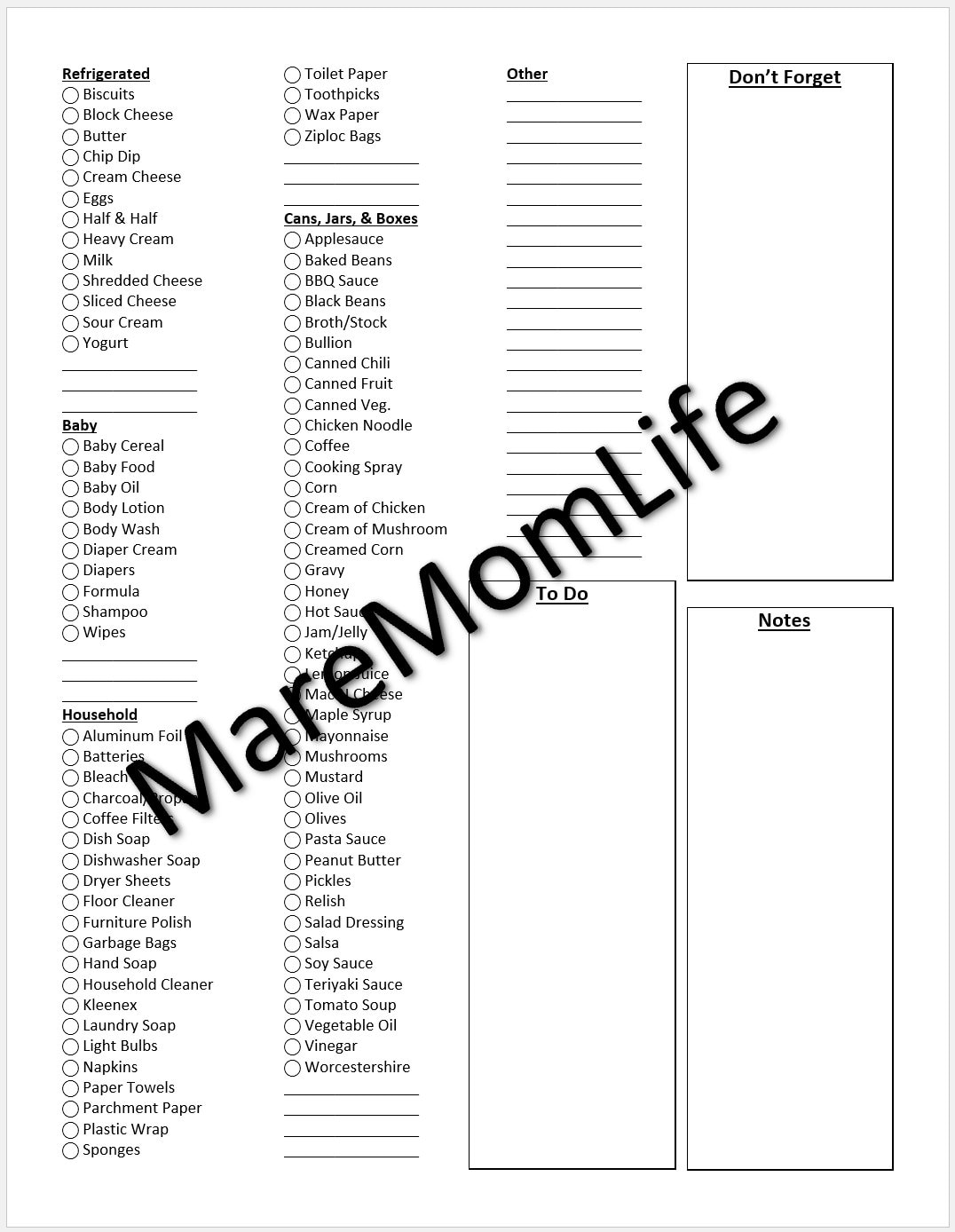 Master Grocery List Digital Printable Download - Etsy