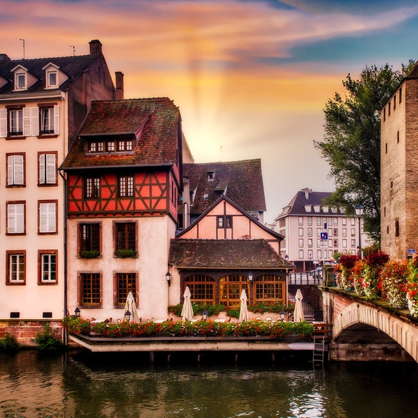 Strasbourg France Canal, Instant Digital Download, Wall Art, Travel Photography, Printable, Half Timbered, European, Village, City, Scenic