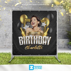 Birthday Party backdrop, Event backdrop, black and gold banner, Happy Birthday backdrop, Custom Backdrop, Vinyl Backdrop, Backdrop Banner