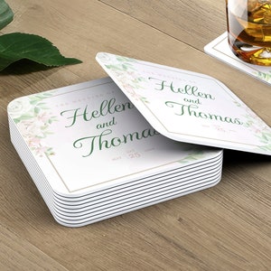 Custom Coasters, round paper coasters, add a special touch with our wedding coasters, shower coasters, personalized coasters