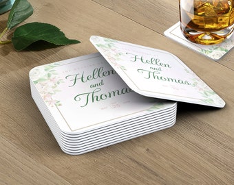 Custom Coasters, round paper coasters, add a special touch with our wedding coasters, shower coasters, personalized coasters
