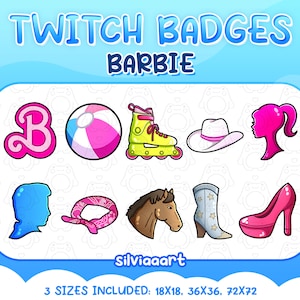 Twitch バービー映画にインスパイアされたエモート - バッジ - ストリーマー - チャンネル ポイント - サブスクリプション - ピンク - 寄付 - ストリーマー グラフィックス - バービーランド