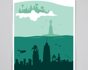 Poster Poster Minimalist inspired Bioshock Bigdaddy Columbia Rapture Handmade illustration to decorate your game room, Geek room...