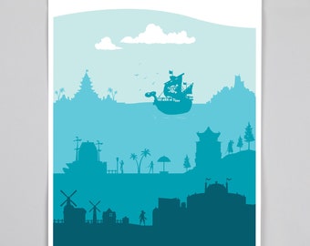Poster Minimalist poster inspired by One Piece universe and landscapes for wall decoration (with Luffy, Zoro, Nami...)