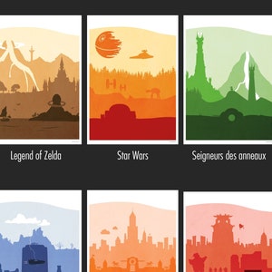 Lot of 4 Posters of your choice inspired by minimalist landscapes from films, film sets, Star Wars, Jurassic Park, Legend of Zelda, Back to the Future...