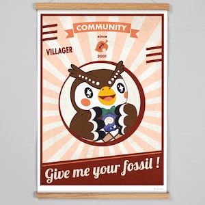 Affiche Poster inspiré Animal Crossing Blathers Thibou Illustration fait main, cartes postales pour offrir cadeau, salle de jeu Geek room