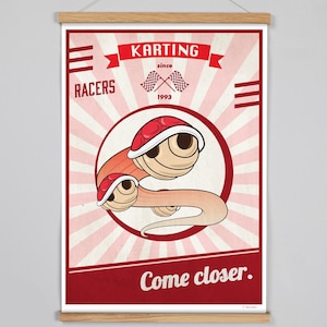Affiche Poster inspiré Mario Kart Carapaces Rouges  Illustration fait main, cartes postales pour offrir en cadeau, salle de jeu Geek room