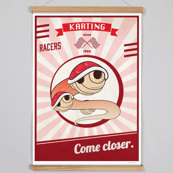 Poster Poster inspired by Mario Kart Red Shells Handmade illustration, postcards to give as a gift, Geek room game room