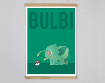 Poster Poster inspired Pokémon minimalist Bulbizarre Bulbasaur Pokémon Unique Handmade - painting art wall or children's room illustration
