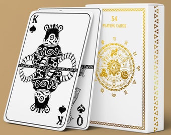 Deck of 54 playing cards inspired by The Legend Of Zelda creatures Gold edition Hot foil - handmade box, pouch, wax triforce