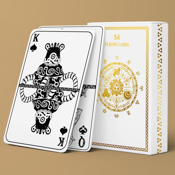 54-card deck of playing cards inspired by The Legend of Zelda creatures, Gold Edition, hot foil stamping - handmade with wax Triforce pouch box
