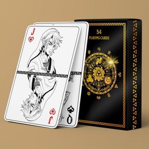 Set of 54 playing cards inspired by The Legend Of Zelda characters Gold edition Hot gilding - handmade box, pouch, wax triforce