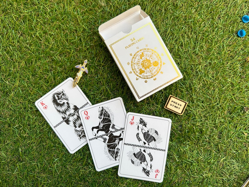 Set of 54 playing cards inspired by The Legend Of Zelda creatures Gold edition Hot gilding handmade box, pouch, wax triforce image 3