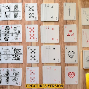 Set of 54 playing cards inspired by The Legend Of Zelda creatures Gold edition Hot gilding handmade box, pouch, wax triforce Creatures Deck only