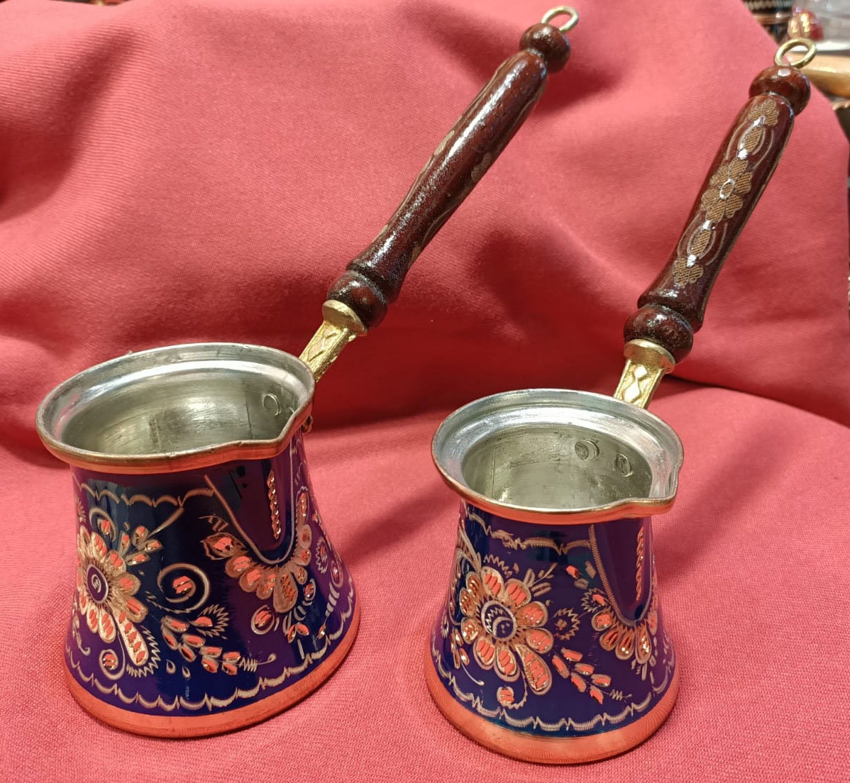 Turkish Handmade Copper Coffee Pot 2 pieces,Turkish Coffee Pot Set,Home