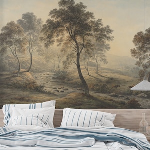 Carta da parati murale panoramica Paesaggio, carta da parati paesaggistica staccabile e adesiva, carta da parati con alberi, carta da parati con pittura rurale, carta da parati paesaggistica