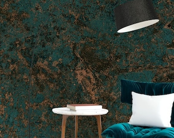 Emerald Green Marble Peel and Stick Wallpaper | Art Deco Metallic Wall Mural | Custom Size