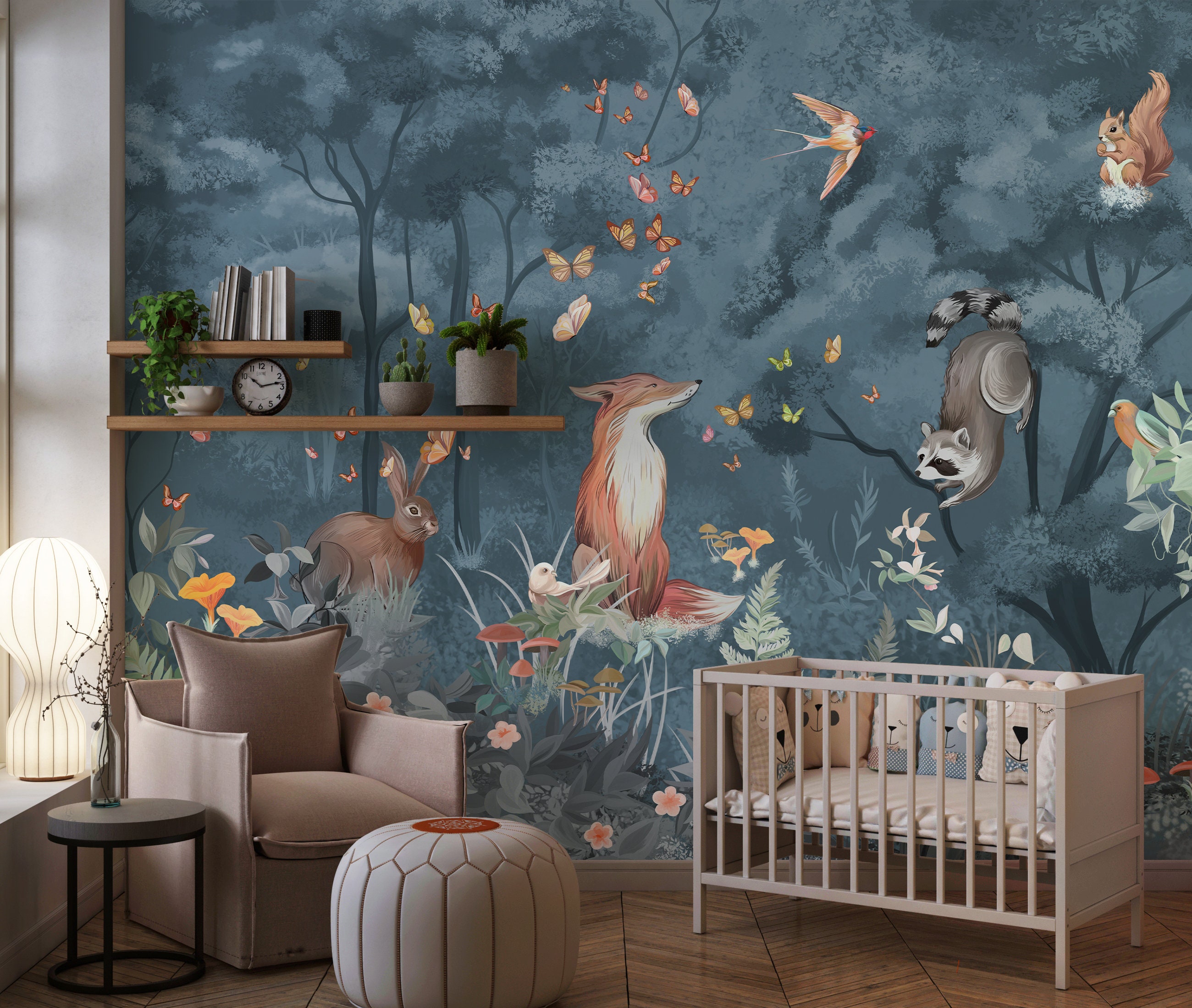 Forest Nursery Wallpaper - Peel-and-stick Animal Wall Mural, Removable ...