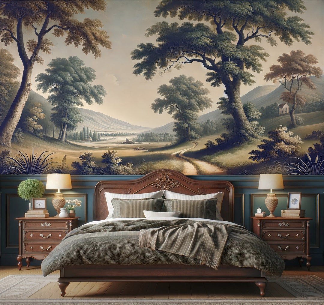 Vintage Pastoral Landscape Peel and Stick Wallpaper - Removable ...