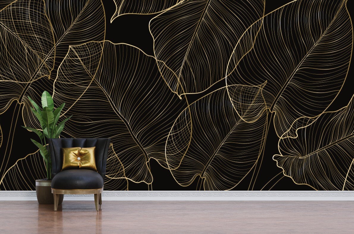 Black and Gold Leaf Wallpaper - Vinyl or Non-Woven Peel and Stick