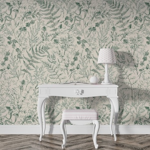 Green Euclayptus Peel and Stick Wallpaper Floral, Botanic Plants Wall Mural, Peel and Stick Wallpaper Vintage, Botanical Mural, Fern Mural
