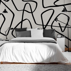 Black And White Doodle Abstract Wallpaper/peel and stick wallpaper vinyl wallpaper wallpaper room