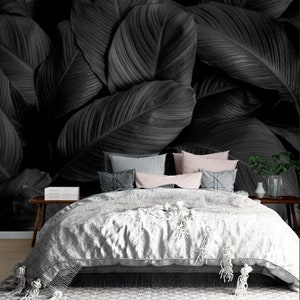 Dark Tropical Leaf Wallpaper – Peel-and-Stick Botanical Wall Mural