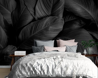 Dark Tropical Leaf Wallpaper – Peel-and-Stick Botanical Wall Mural