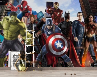 Marvel Heroes Wallpaper , Kids Wallpaper Peel and Stick, Nursery Wall Decal, Removable Wallpaper Kids, Nursery Wallpaper, Stick Mural