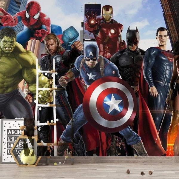 Marvel Heroes Wallpaper, Tapeten schälen und aufkleben, Kinderzimmer Wandtattoo, abnehmbare Tapete Kinder, Kinderzimmer Wallpaper, Stick Wandbild