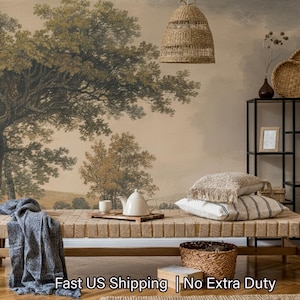 Papel de parede mural vintage com paisagem rural | Removível e colante ou não tecido
