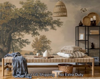 Vintage Rural Landscape Wallpaper Mural | Peel & Stick or Non-Woven