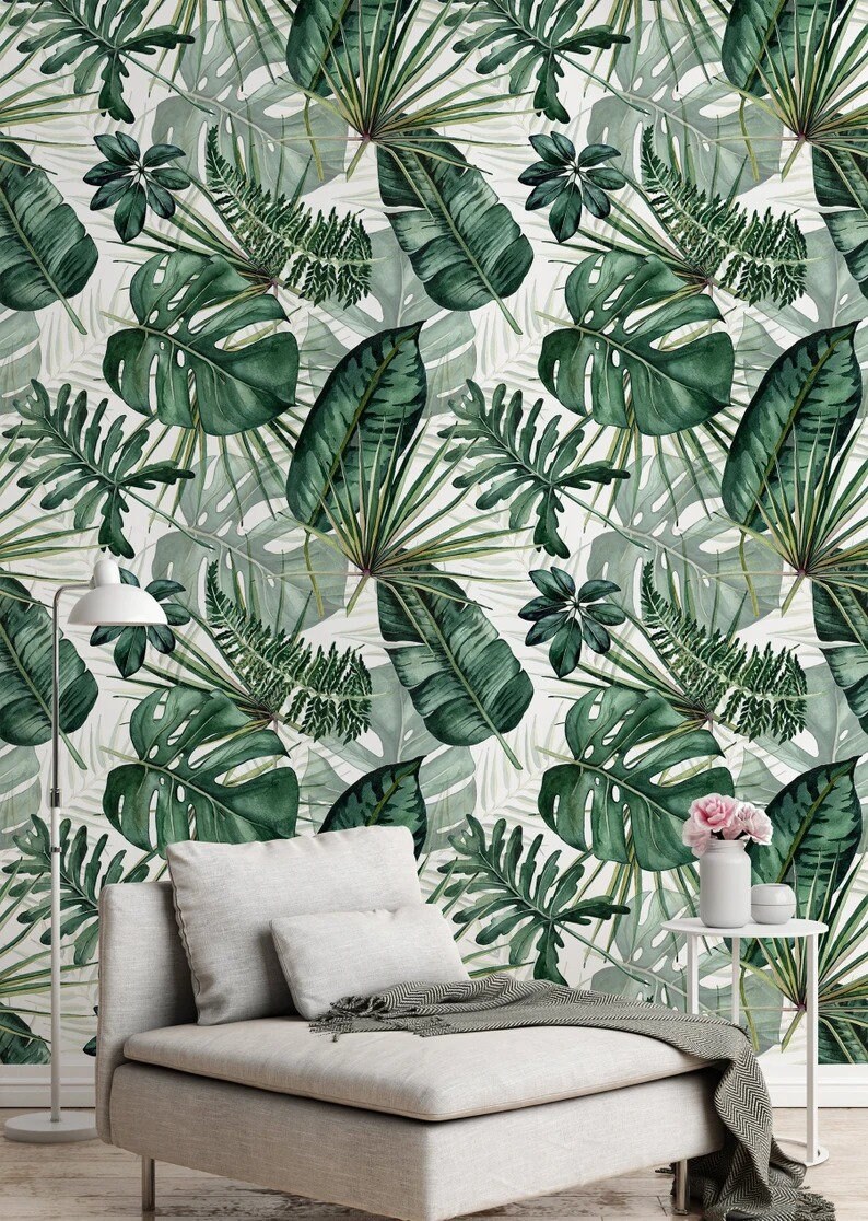 Amazoncom Rainforest Jungle Tropical Wallpaper Peel and Stick Wall  Mural Green Flowers and Palm Tree Leaves Design Bathroom Bedroom Decor  6357 Small Sample to Try  Tools  Home Improvement