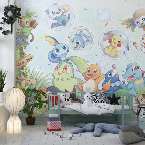Pokemon Wallpaper, Kids Wallpaper Peel and Stick, Kinderkamer Muurtattoo, Verwisselbare Wallpaper Kids, Kinderkamerbehang, Stick Muurschildering