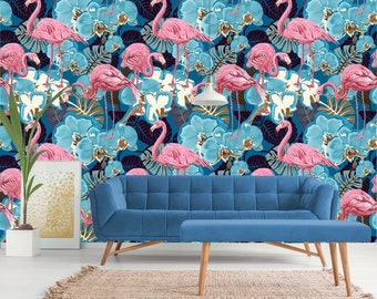 Tropical pink wall mural Flamingo wallpaper custom Printed Removable Self Adhesive paper by coloray