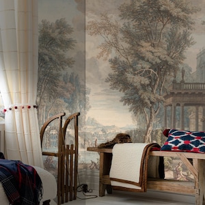 Classic Pastoral Landscape Peel and Stick Wallpaper | Vintage Non-Woven Mural | Countryside Wallpaper Removable Wallpaper