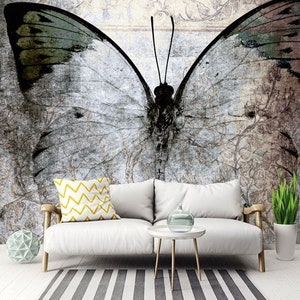 abstract butterfly wallpaper on gray background / peel and stick wallpaper vinyl wallpaper wallpaper room