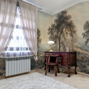 Trees landscape wallpaper, Landscape wall mural - Dawn in the valley | Peel and Stick Wallpaper | Removable Wallpaper | Wall Mural