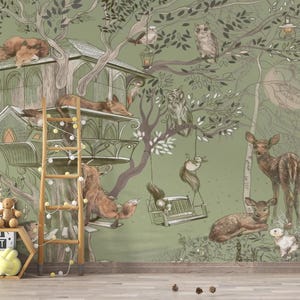Cute Forest Animals Wallpaper / Peel and Stick Wallpaper Vinyl Wallpaper Wallpaper Room,Kids Wallpaper,Nursery Wallpaper