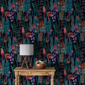 Dark Wallpaper, Mushroom Wallpaper  / peel and stick wallpaper vinyl wallpaper wallpaper room