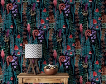 Dark Mushroom Wallpaper: Botanical Peel and Stick Vinyl