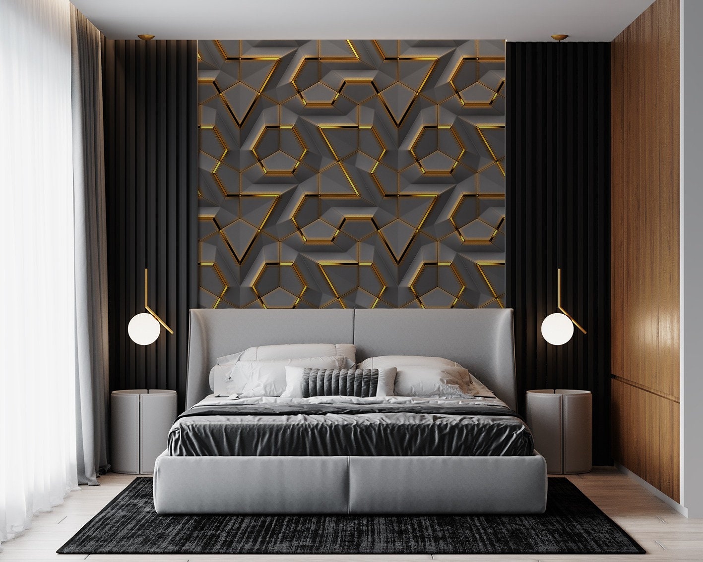 Gold Decor 3D Gray Panels. Shaded and Glossy Geometric - Etsy