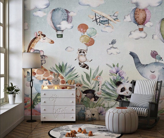 Cute Animals Wallpaper Nursery Wallpaper Mural Nursery Decor | Etsy