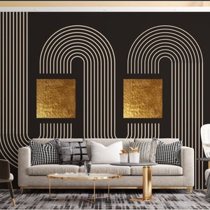 Gold geometric shapes ,lines ,circles ,modern wallpaper /peel and stick wallpaper vinyl wallpaper wallpaper room