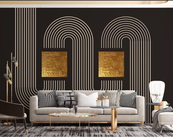 Gold Geometric Lines Wallpaper: Modern Peel and Stick Vinyl